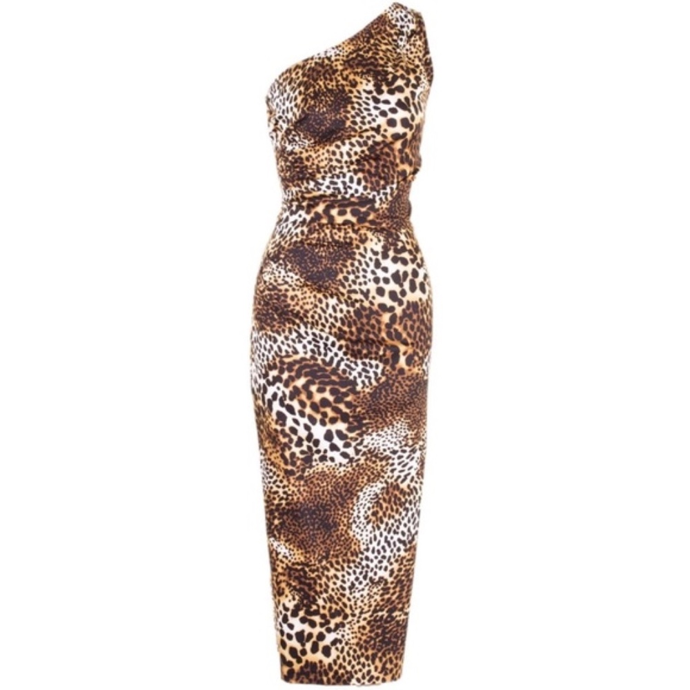 Stop Staring One Shoulder Leopard Dress